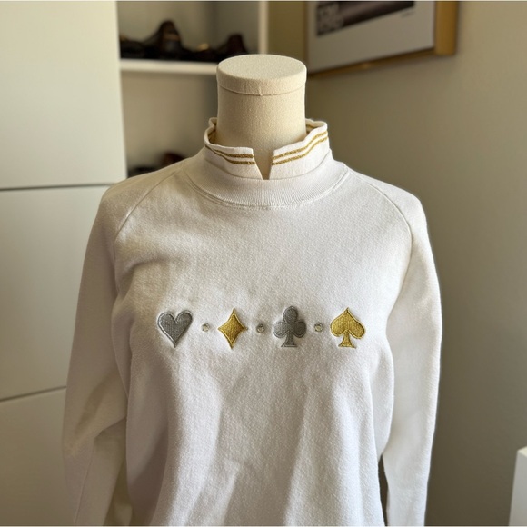 Apple Apparel White Gold Card Suit Embroidered Women's Sweatshirt Size XL - Picture 3 of 4